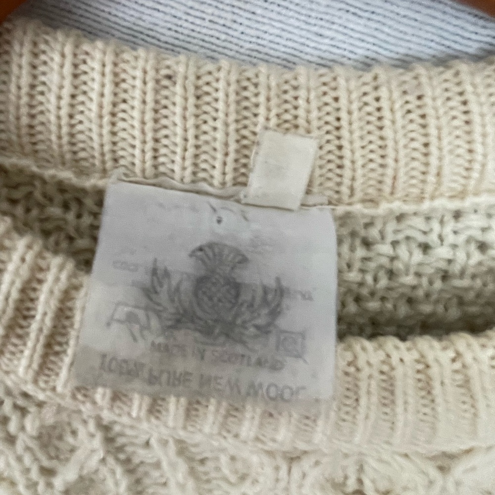 Made In Scotland Ivory Pure Wool Fisherman Sweater Highland M/L - Picture 3 of 5